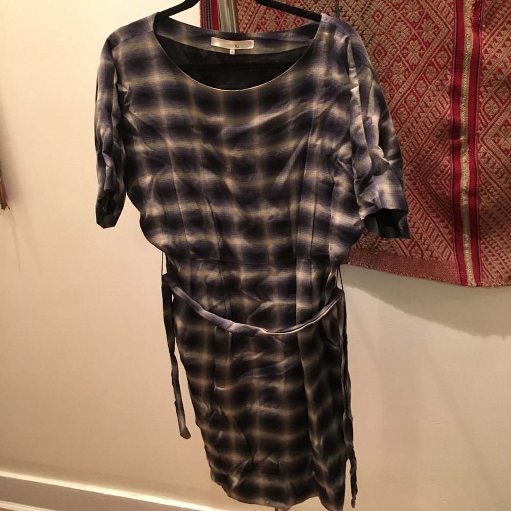 3.1 Phillip Lim Dolman Tie Waist Gray Plaid Dress