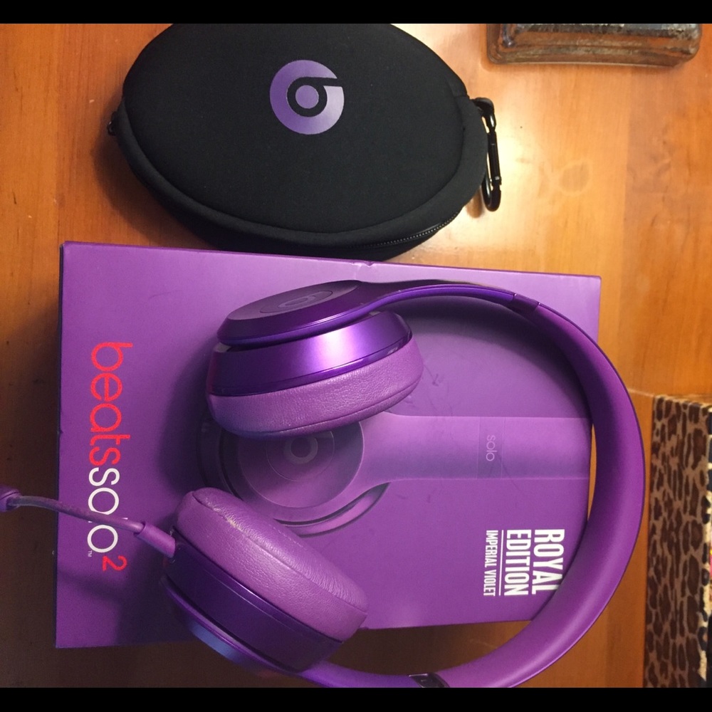 Beats Solo2 headphones. Royal Purple with wire.