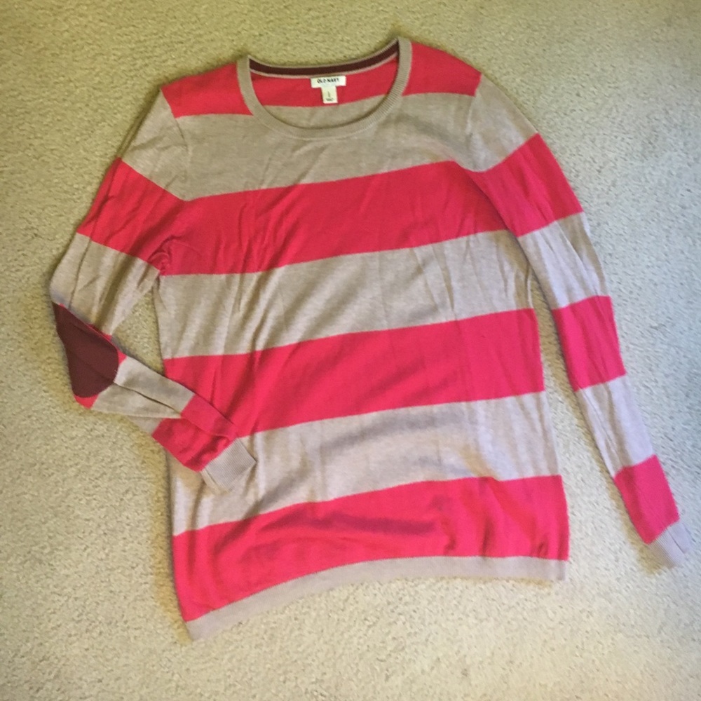 Striped sweater with cute elbow patches