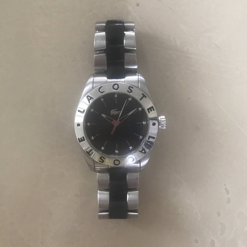 Lacoste Unisex Silver & Black Watch w/ Metal Band