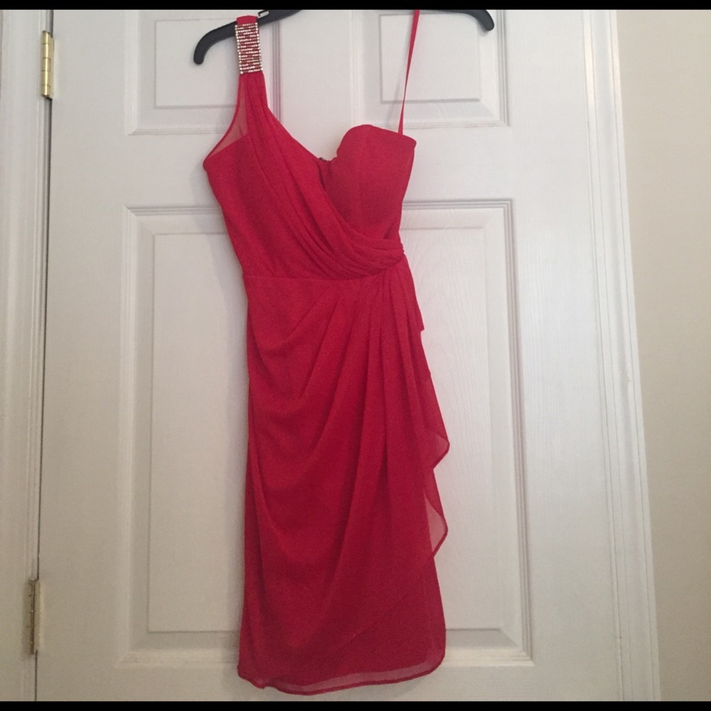 Cache one shoulder red cocktail dress