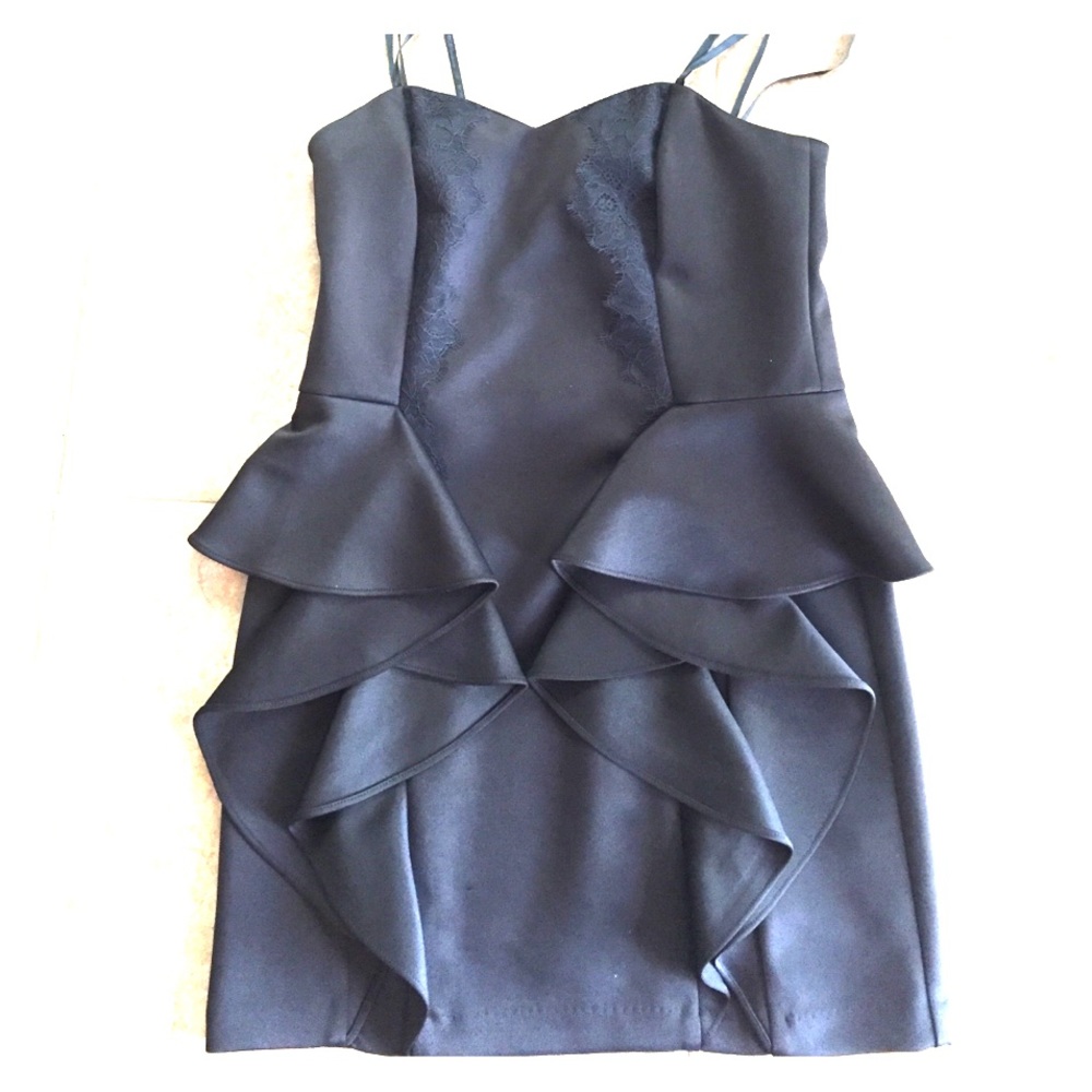 BCBGeneration Black Strapless Peplum Dress Med