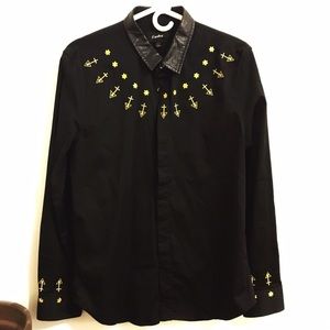 Black button up hold threaded shirt
