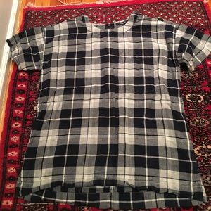 Madewell navy white plaid short sleeve blouse