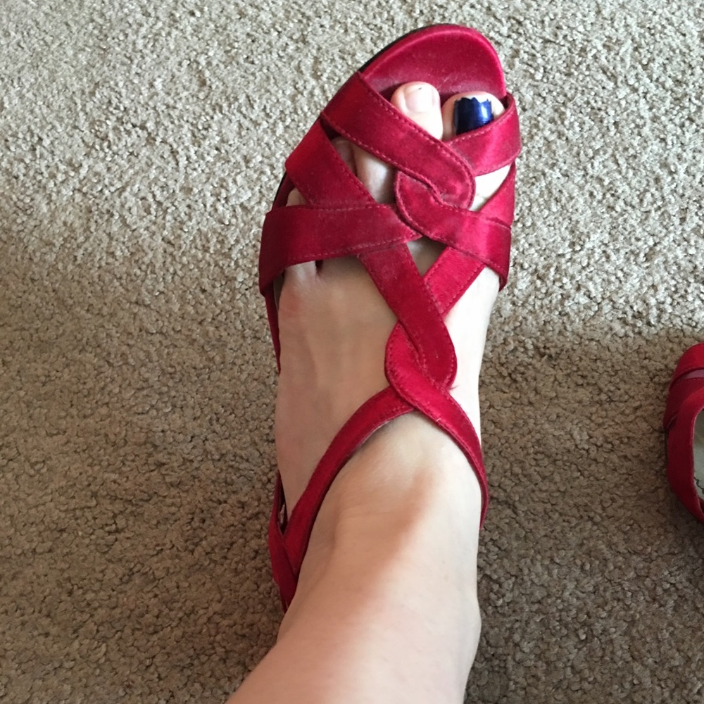 Red satin heels