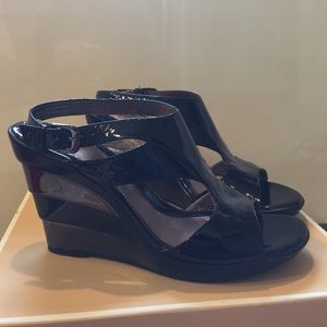 Vintage black designer Sofft sandal wedge heel