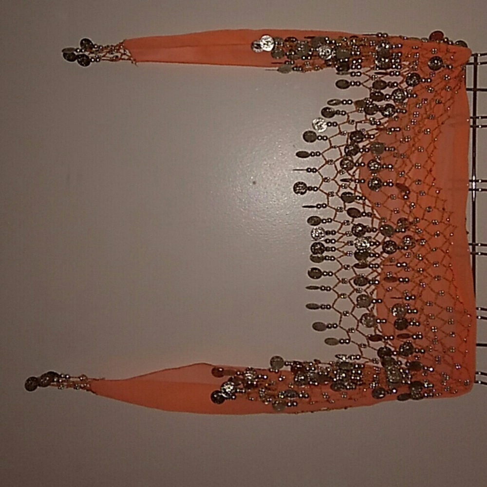Beautiful sheer Orange with lots of hanging embell