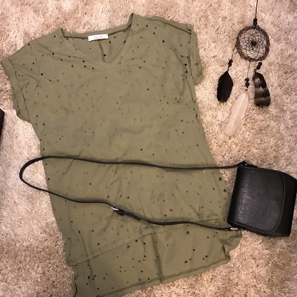 Trending Distressed T-shirt Olive Color