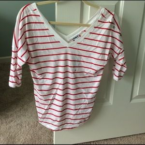 Red and white striped crop sleeve top