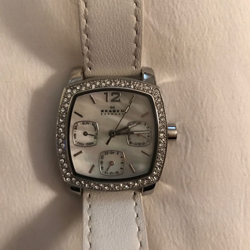 SKAGEN white watch with embellished face
