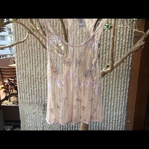 See through tank with beaded embroidery.