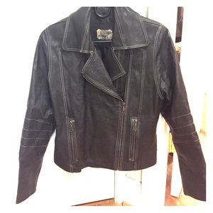 Black leather moto jacket