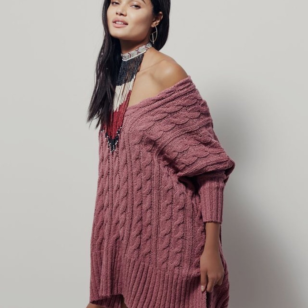 Free People Easy V Neck Cable Sweater