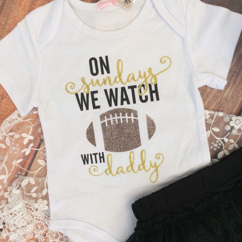 Boutique Baby Girl Glitzy FOOTBALL π onesie - Picture 2 of 2
