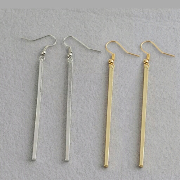 Brand New Gold Bar Drop Vertical Bar Earrings - Picture 3 of 3