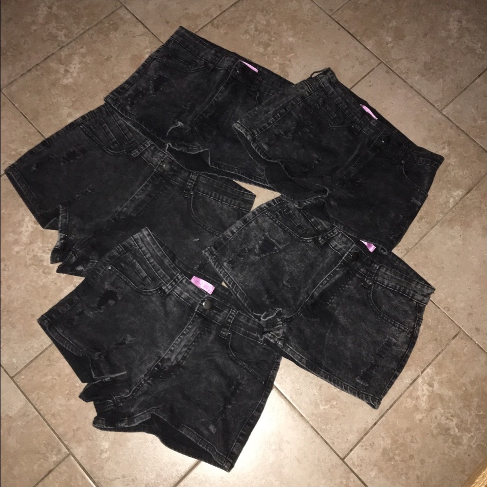 Black Acid Wash Cheeky Shorts - Picture 2 of 5