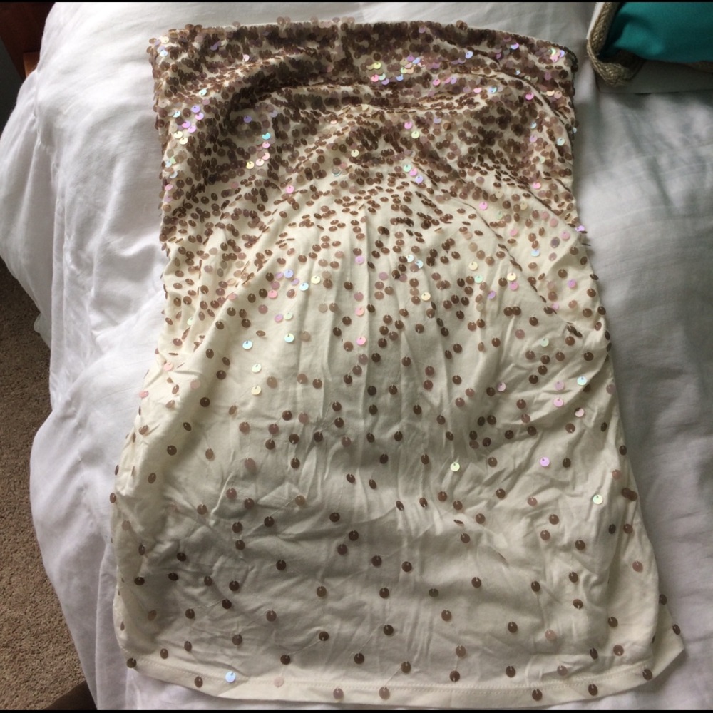 Cream sparkly sequin tube top