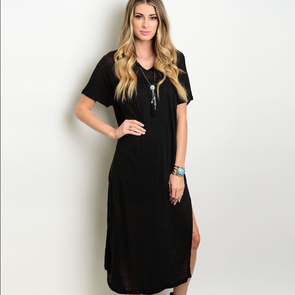 Black Linen Maxi Dress | - Picture 2 of 2