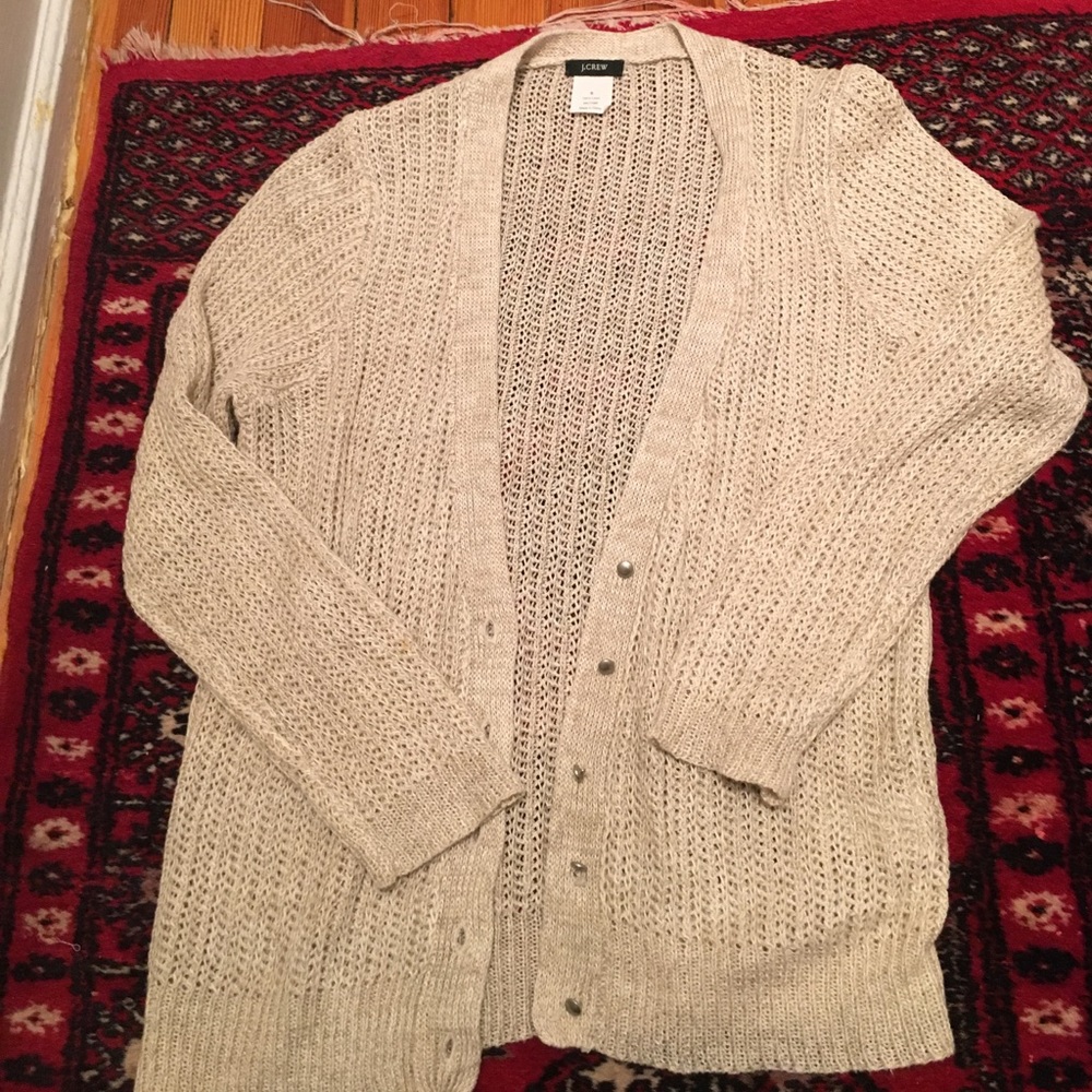 J Crew linen cream open knit cardigan