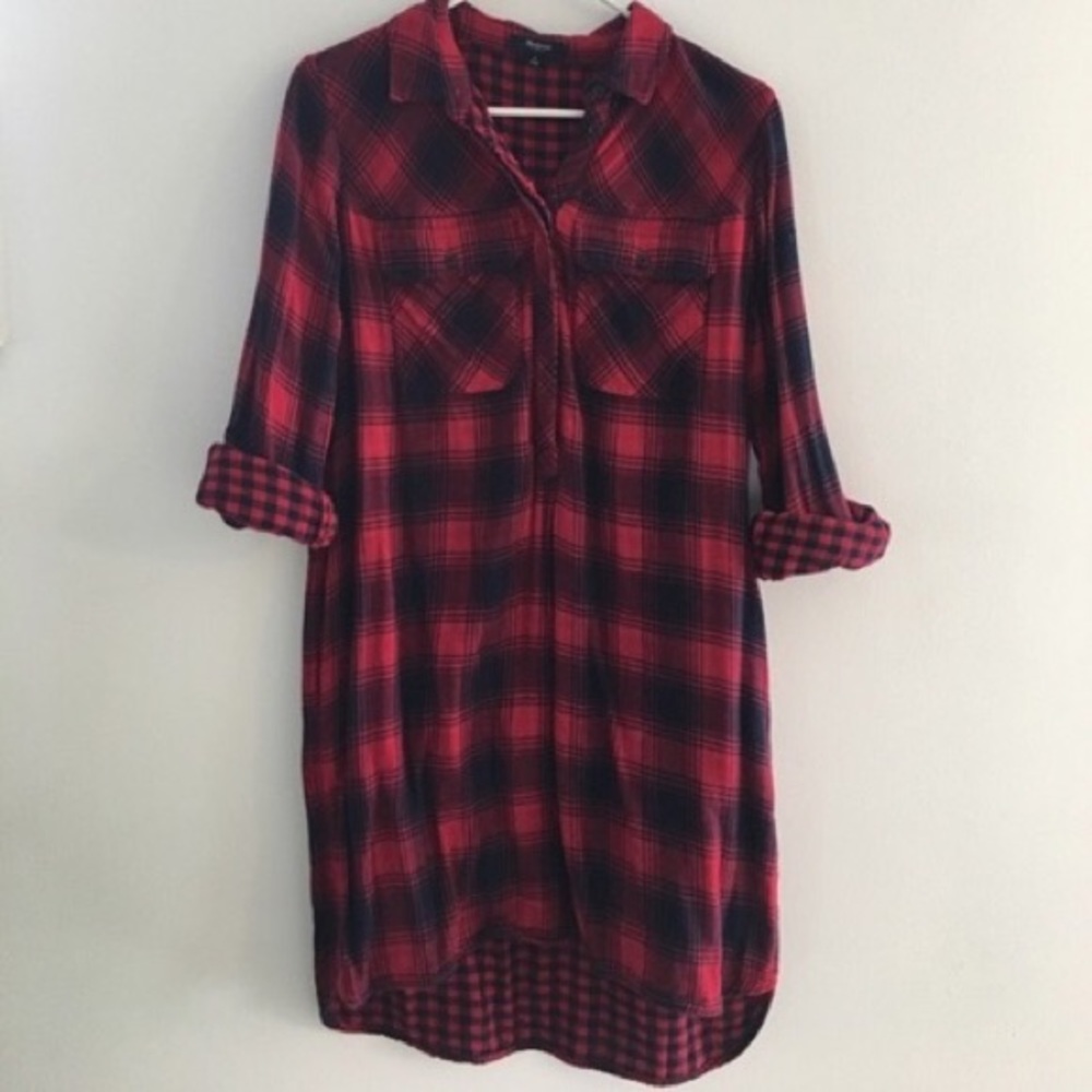 Madewell Plaid Shirtdress Red & Black Small