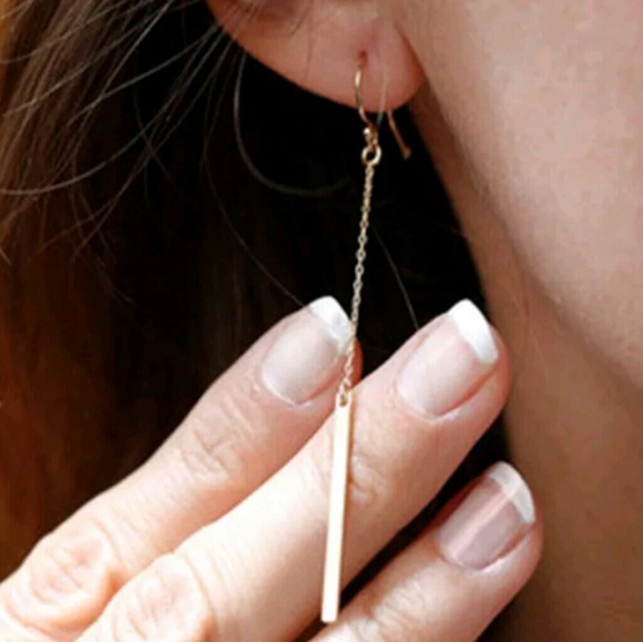 Brand New Gold Drop Vertical Bar Chain Earrings - Picture 2 of 3