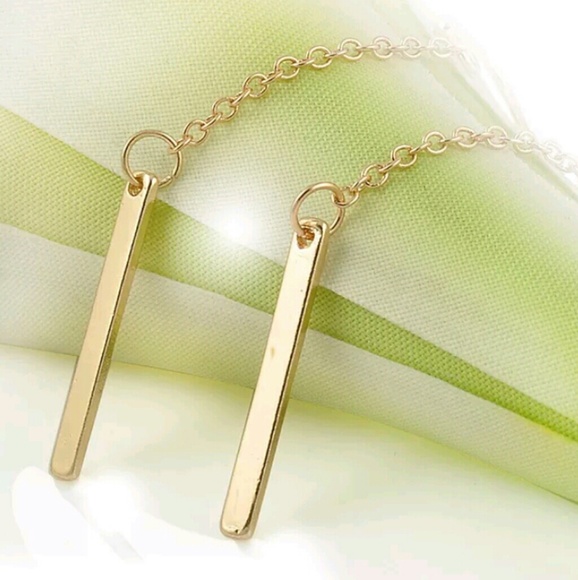 Brand New Gold Drop Vertical Bar Chain Earrings - Picture 3 of 3