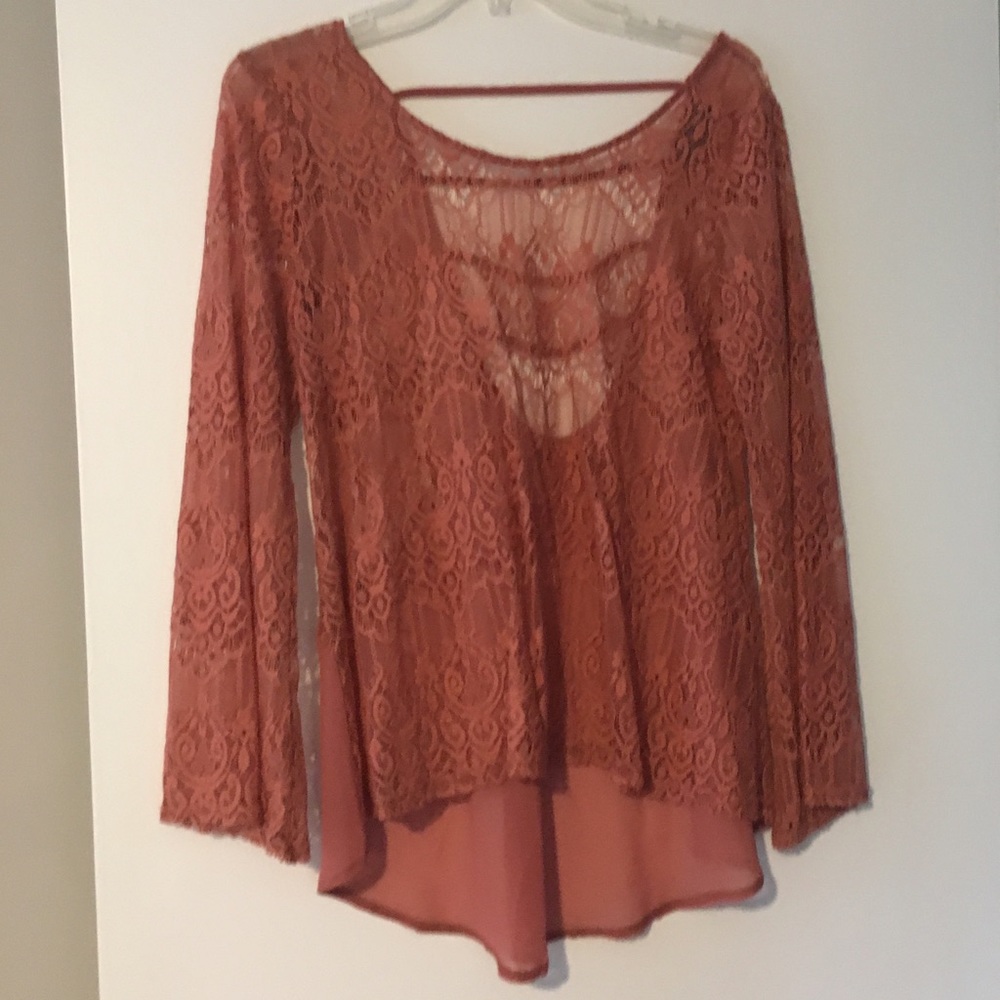 ASTR coral flowy bohemian blouse