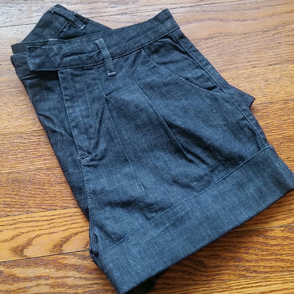 High Waisted Pleated Denim Shorts