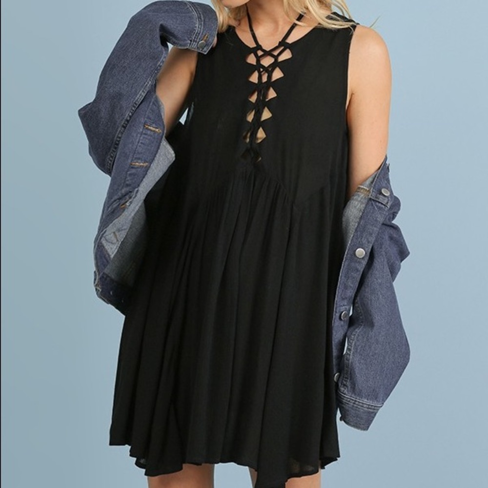 Black front lace up dress