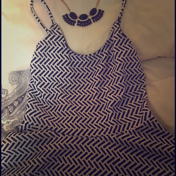 SOLD! Black/White Patterned, open back peplum top - Picture 1 of 2