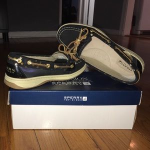 Black and gold polkadot like new Sperry top-sider.