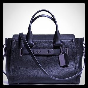 Leather Coach satchel w/ matte black hardware