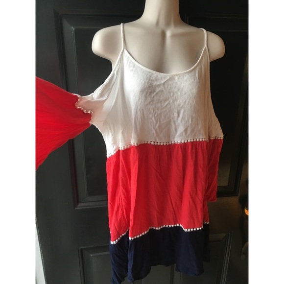 Umgee Dresses & Skirts - ✨ Open Shoulder Umgee Red White Blue Dress