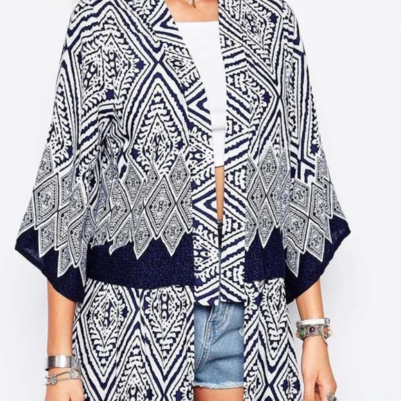 Geometric Print Chiffon Kimono Duster Coverup - Picture 2 of 4