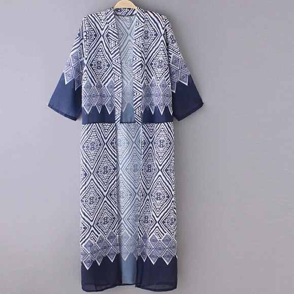 Geometric Print Chiffon Kimono Duster Coverup - Picture 4 of 4