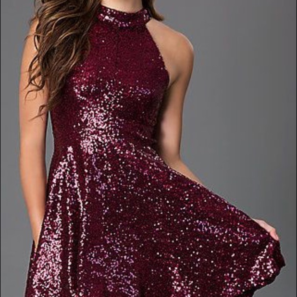 Maroon Sequined Formal Dress