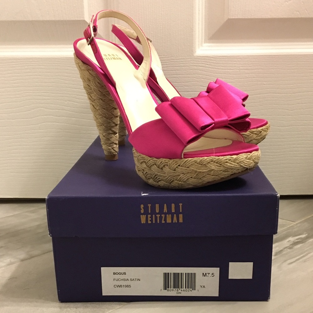 Stuart Weitzman satin bow heels