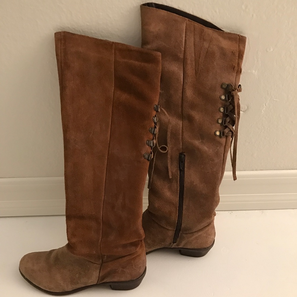 Naughty Monkey brown, sueded knee high boots.