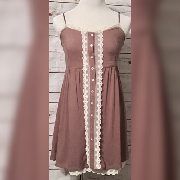 ❌Clearance❌Mocha Lace Babydoll Button Down Dress - Picture 4 of 8