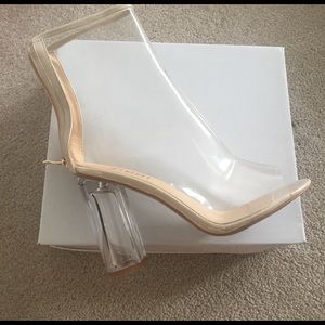 Simmi nude peep toe Perspex heel ankle boots