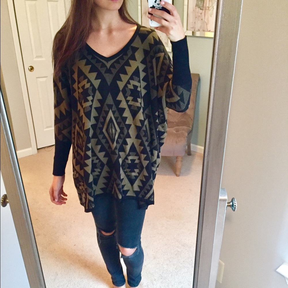 Geometric Print Batwing Sweater