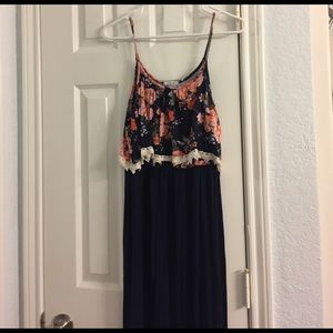 Floral and dark blue maxi dress