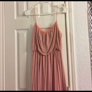 Pink and gray strip maxi dress