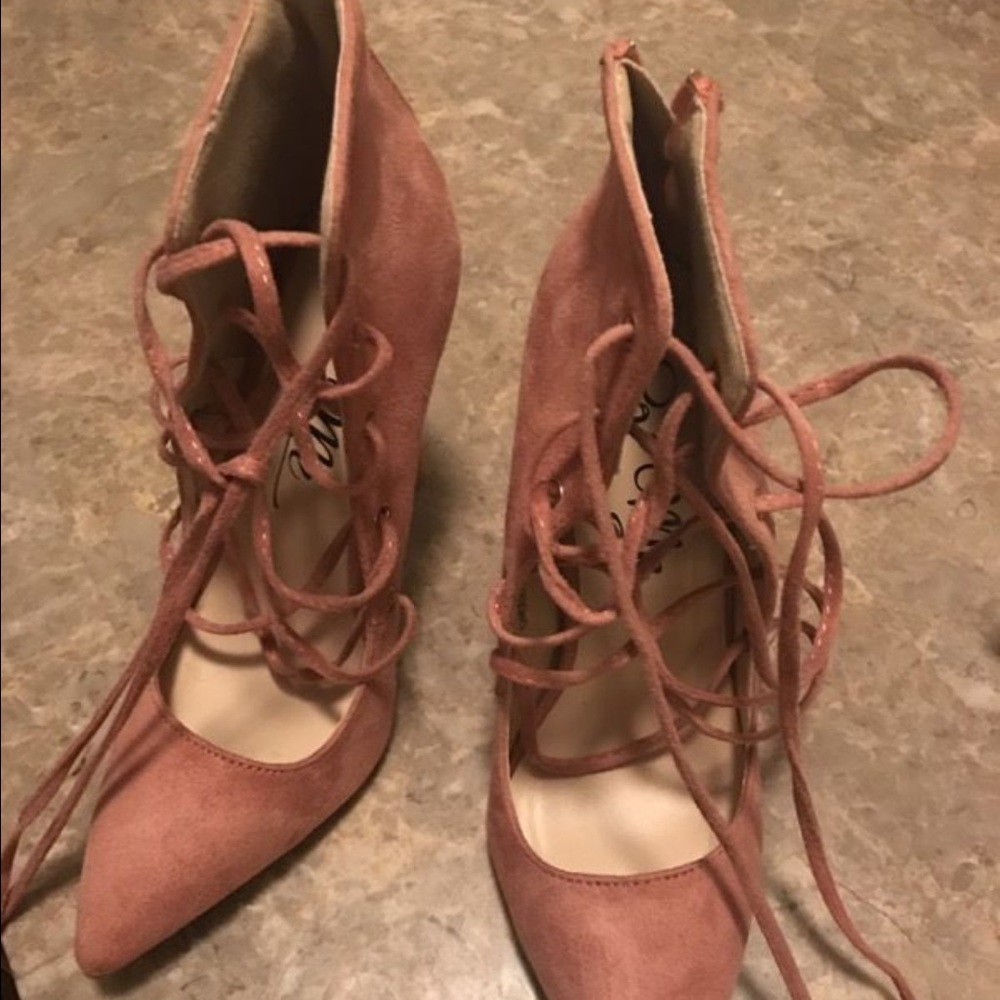 pointy lace up heels