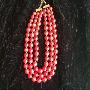 Vintage Triple Strand CranberryColored Lucite Bead
