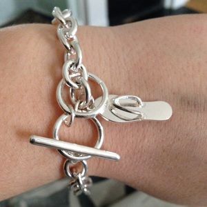 Silver plated link Bracelet with flip flop charm