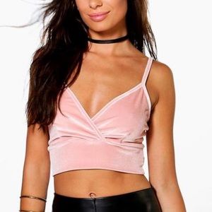 Boohoo Pink Velvet Crop Top