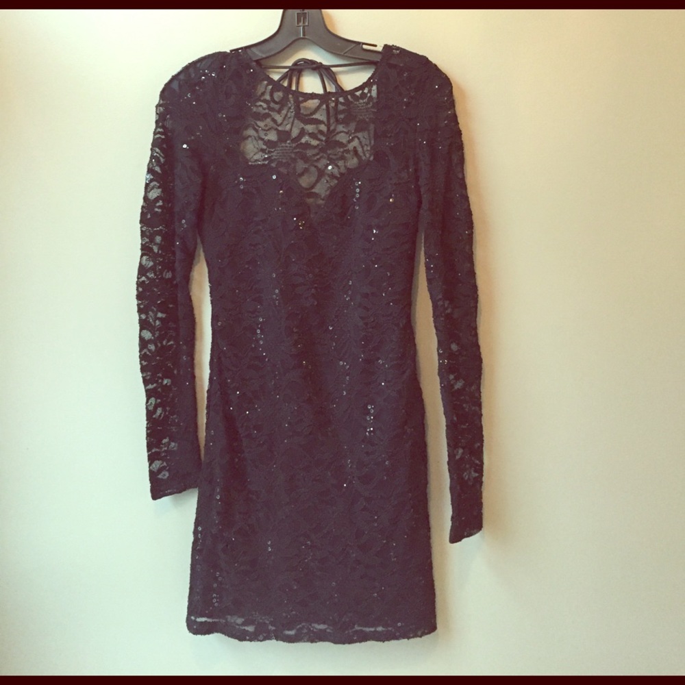 Open back mini black dress