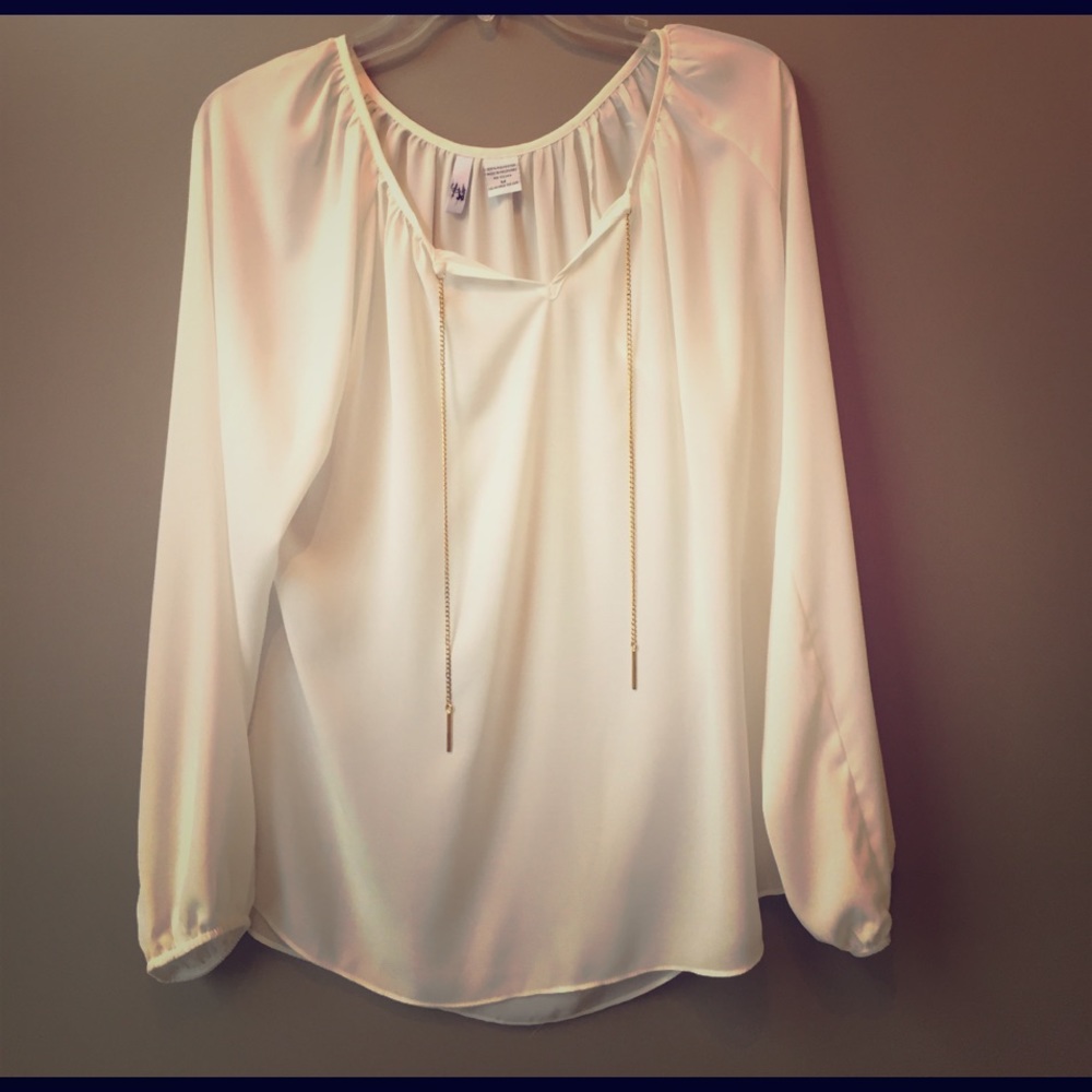 long sleeve white blouse with chain drawstrings