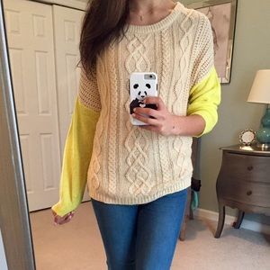 Tobi Lightweight Cream and Yellow Sweater